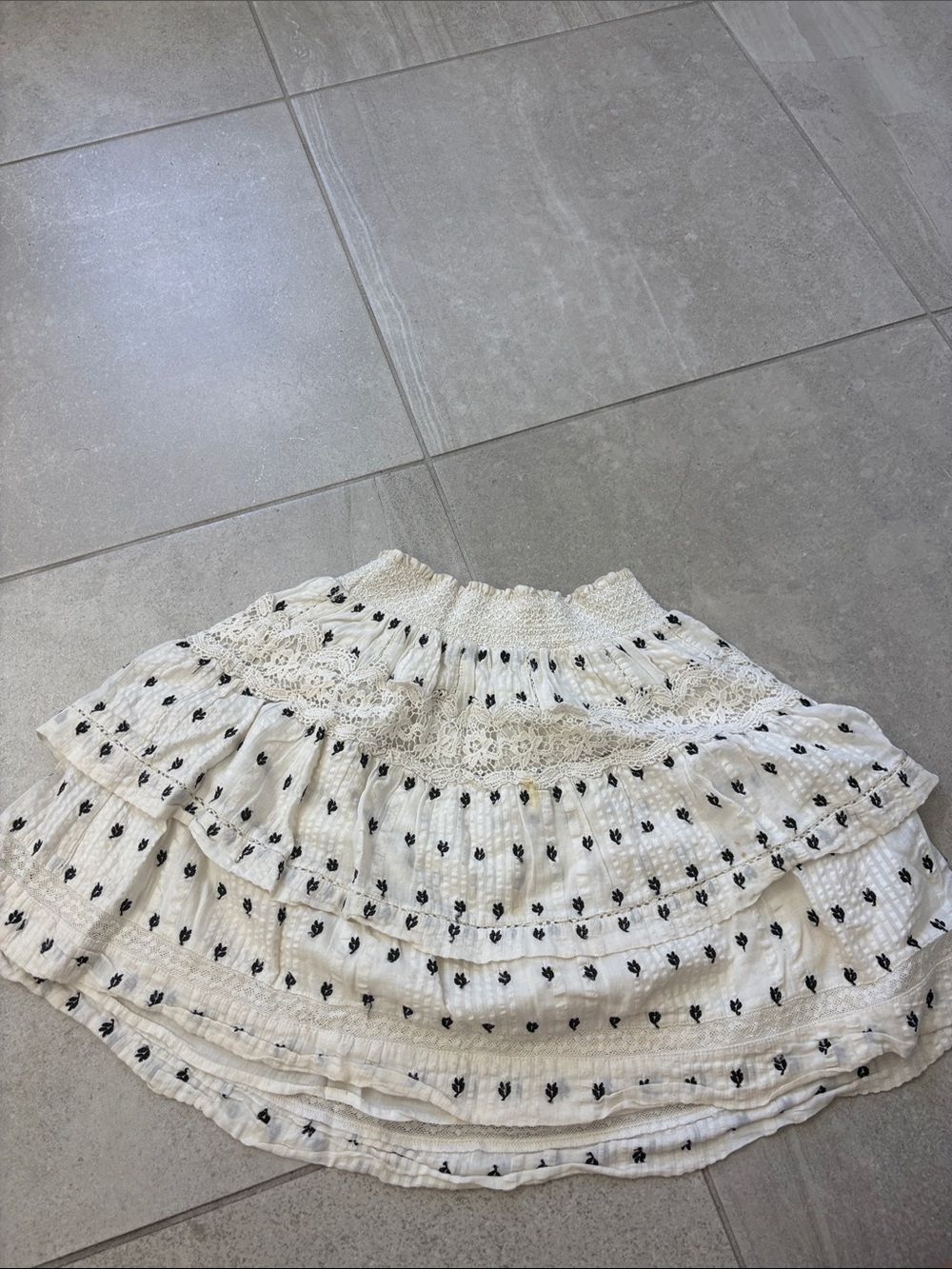 Women’s Ivory Tiered Eyelet Skirt with Black Embroidery love shack fancy small